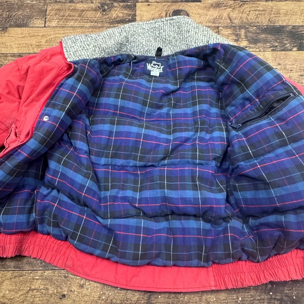 Vintage Woolrich Mens Red Plaid Lined Down‎ Puffer Jacket Size Large